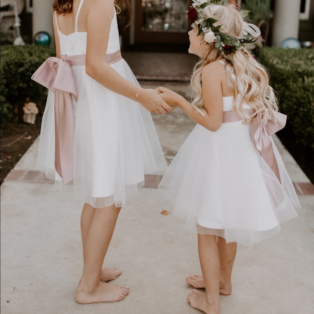 Flower girl dress with dusty rose sash